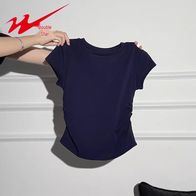 Shuangxing Women's Pleated Round Neck T-Shirt