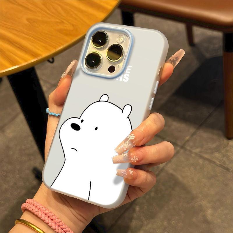 Simple White Bear Suitable for Apple 16/17promax Mobile Phone Case iPhone15 Skin Matte 14 Jelly Air Case