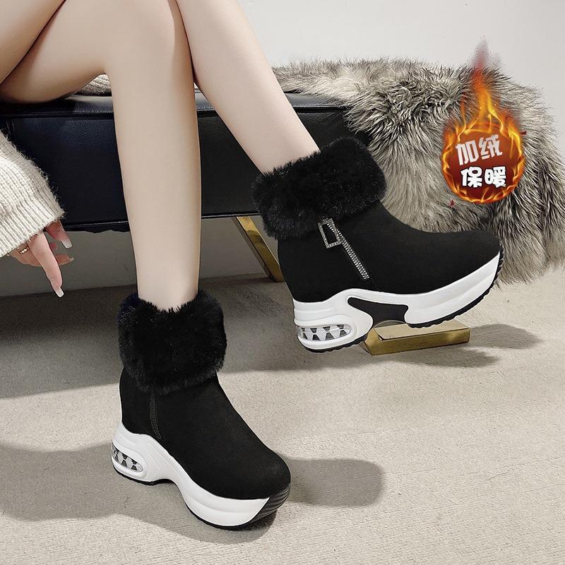 Large Size Snow Boots Women's Fashion Fleece Warm Fleece Side Zipper High Top Boots