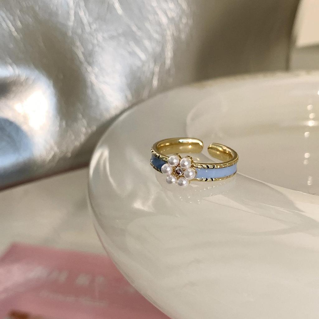 Niche Pearl Flower Drip Glaze Women's Ring 2023: Trendy Statement Index Finger Jewelry In Ins Style