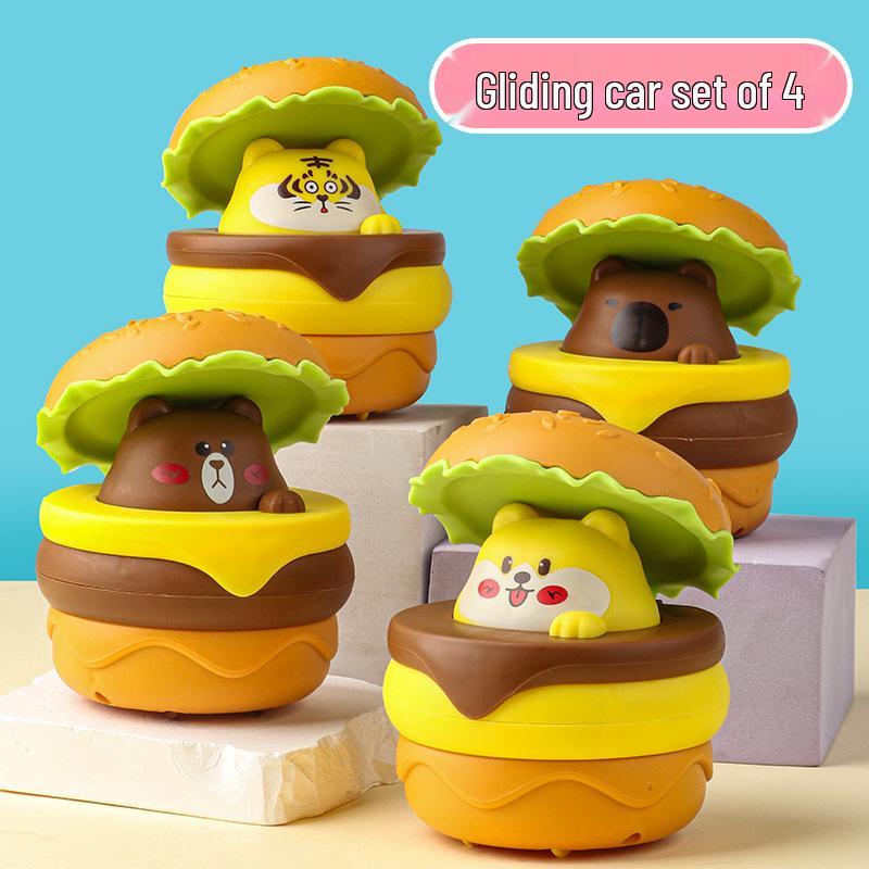 Hot Selling Burger Car Toy: Inertial Pull-Back for Kids, Press-and-Slide Cartoon Design, Perfect Festival Gift for Boys & Girls