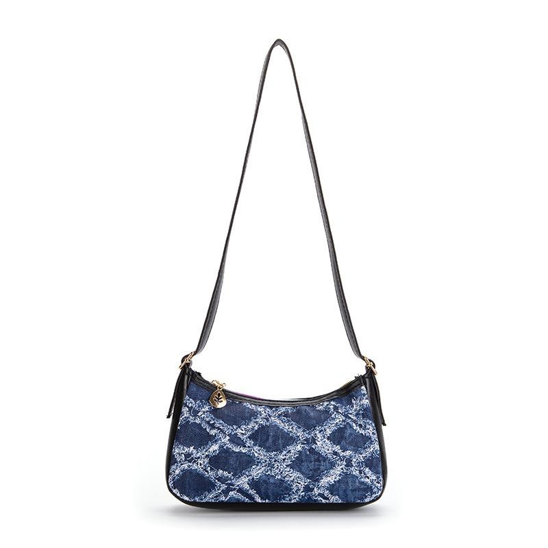 Blue denim pattern armpit bag, simple fashion plaid printing shoulder handbag, a women's bag trend