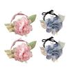 2Pcs Hair Tie High Elastic Rubber Band Hair Rope with Hand-Sewn Organza Flowers Imitation Pearl Pendant Ponytail Holder Hair Accessories