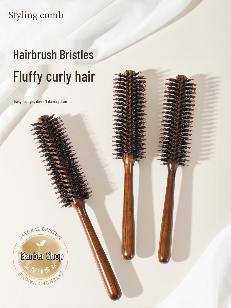 2025 Anti-statische Rundbürste mit Wildschweinborsten aus Holz für langes Damenhaar - Styling-Roller mit rundem Schaft