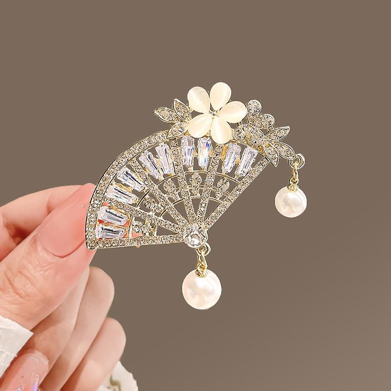 

Брошь в виде веера с цветком «кошачий глаз», Высококлассная женская универсальная жемчужная брошь, Креативная булавка с защитой от бликов