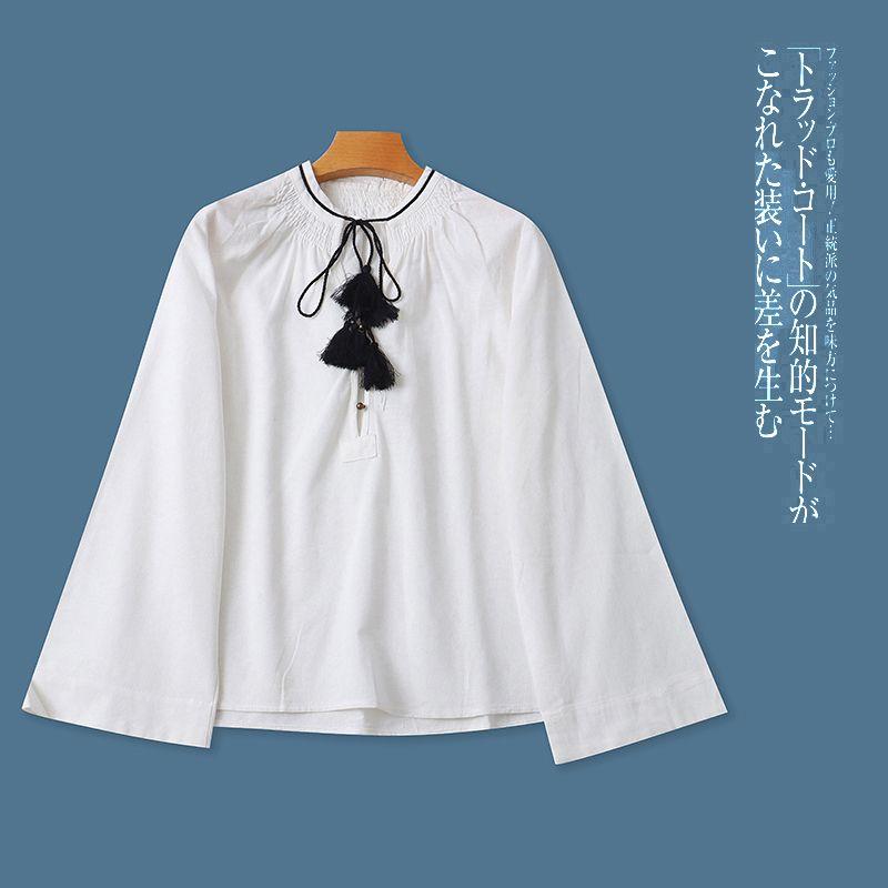 

Artistic Style Shirt Summer and Autumn New Export Women s Fashion Preppy Style round V Neck Lace-up Pullover Long Sleeves Shirt 31670 Rice White B- 16-6-2 XS