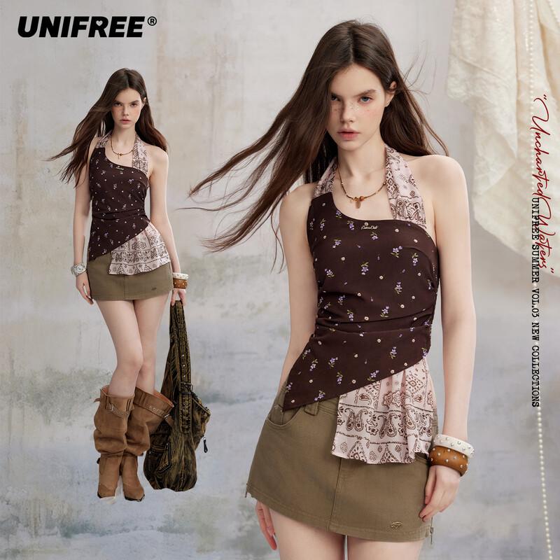 UNIFREE Floral Print Halter Sleeveless Vest S
