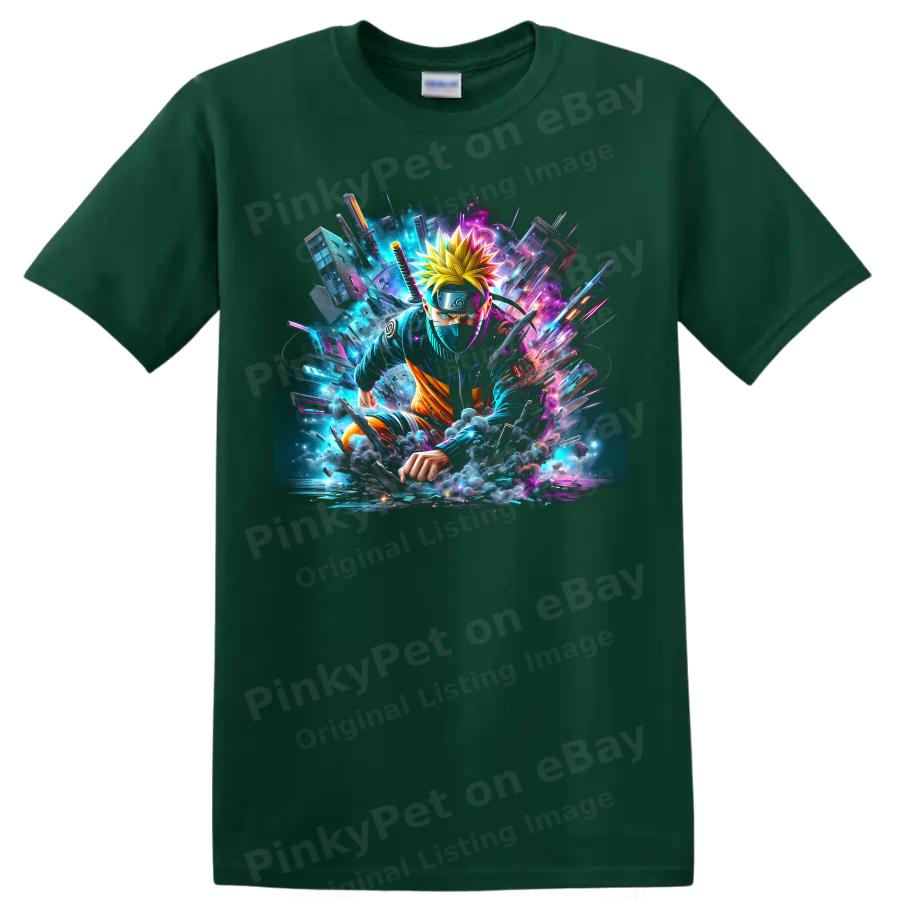 Anime T Shirt Neon Ninja Action Graphic Colorful Manga Fan Tee Gift Art