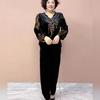2pcs Pants Suit High-end Autumn Retro Women's  Plus-size Velvet Printed Blouse High-waist Velvet Harem Pants Two-piece Set