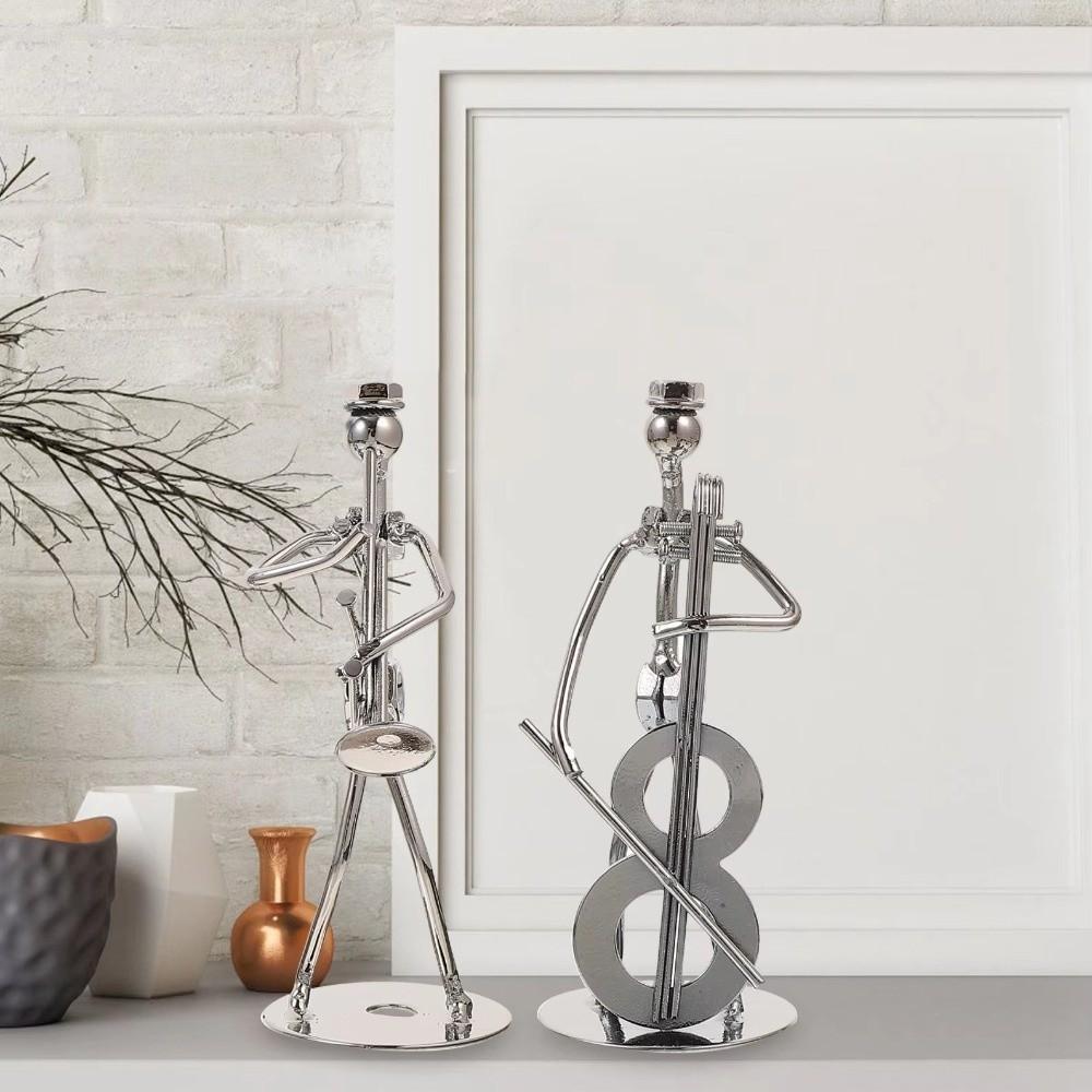 Metal Guitar Player Statue Violin Band Man Model Classical Guitar Decoration  Home Decor Scene