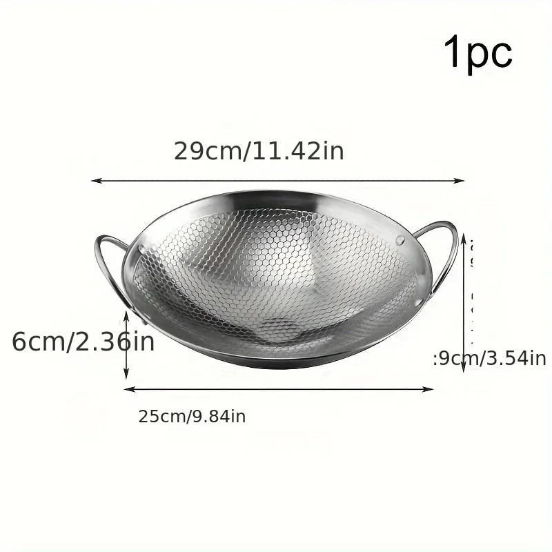 1pc 29cm/11inch Stainless Steel Honeycomb Skillet Non-stick with Handle Scratch-resistant Cooking Pasta Steak Porridge Ramen