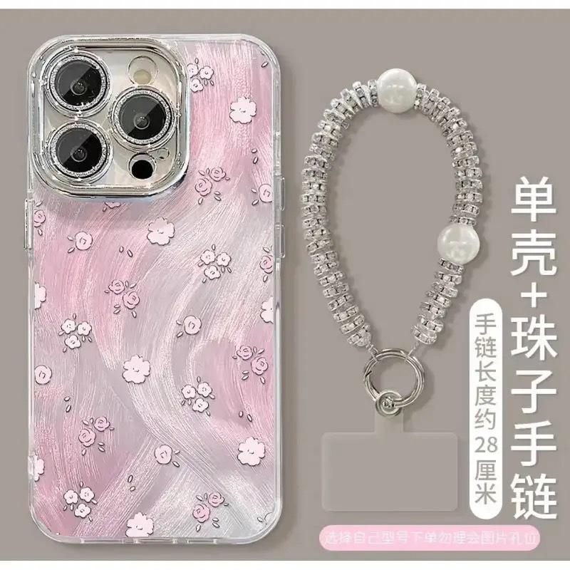 Pink purple floral, suitable for Apple 16Promax mobile phone case IMD advanced sense 14 feather yarn 15 fine hole 16 explosion