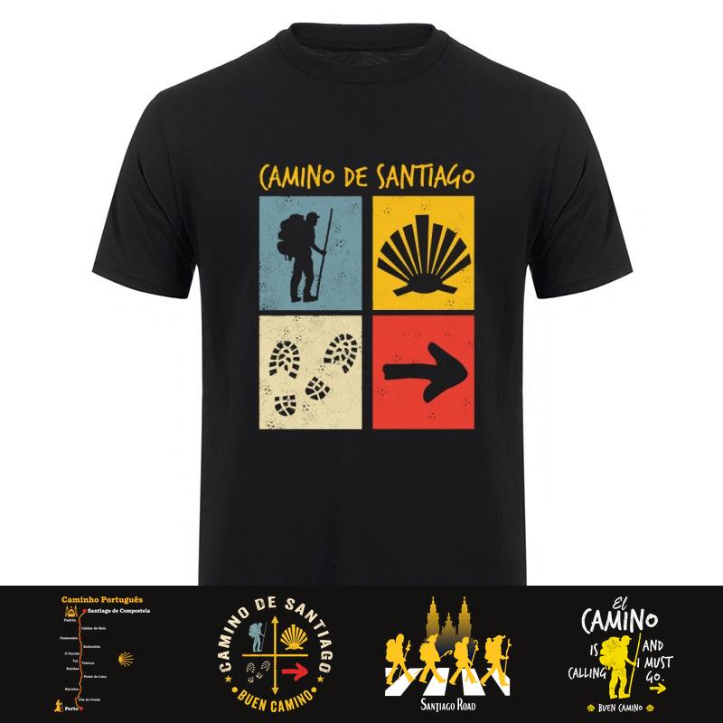 Buen Camino De Santiago St James Way Pilgrim Hiking Spain Tshirt Oneck Cotton Short Sleeve T Shirts Tops Hj116