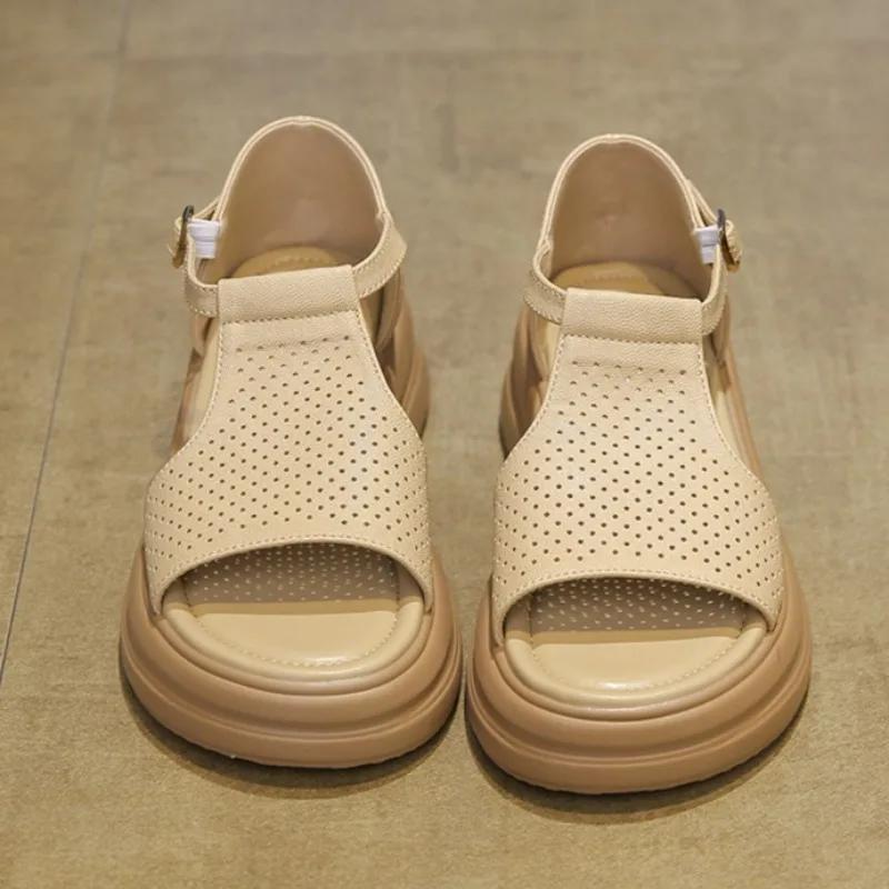 Fashion Summer Platform Women Sandals Designer Hollow Shoes 2025 Fashion Casual Slippers New Buckle Shoes Classic Dress Sandalias Mujer