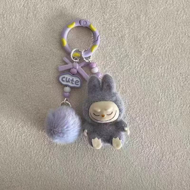 Mini Fluffy Sitting Plush Keychain Decoration Hanging Pendant 8-Pack Cute Cartoon Fuzzy Doll Car Charm Gift