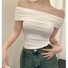 Summer Solid Slim Fit Off Shoulder Sexy T-shirt for Women Elegsnt Short Sleeve Casual Tshirts Woman Slash Neck Simple White Tee Tops 24374