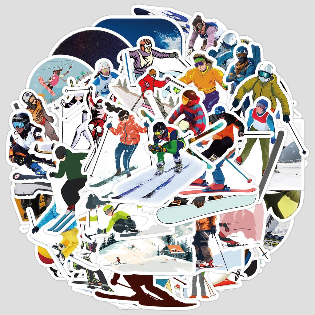 50 Adesivi Graffiti Sport Invernali Sci, Tazza Acqua, Cellulare Impermeabili Decorativi, Adesivi Sci Creativi Fai da Te per Bambini