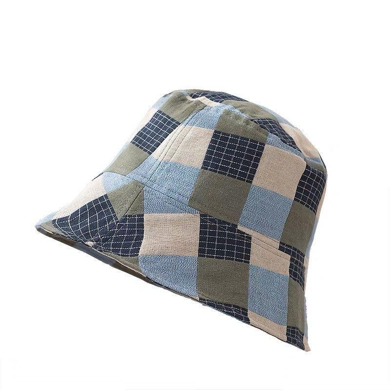 Niche Plaid Color Matching Bucket Hat Women's Four-season Pure Cotton Breathable Versatile Sunscreen Sunshade Sunscreen Basin Hat