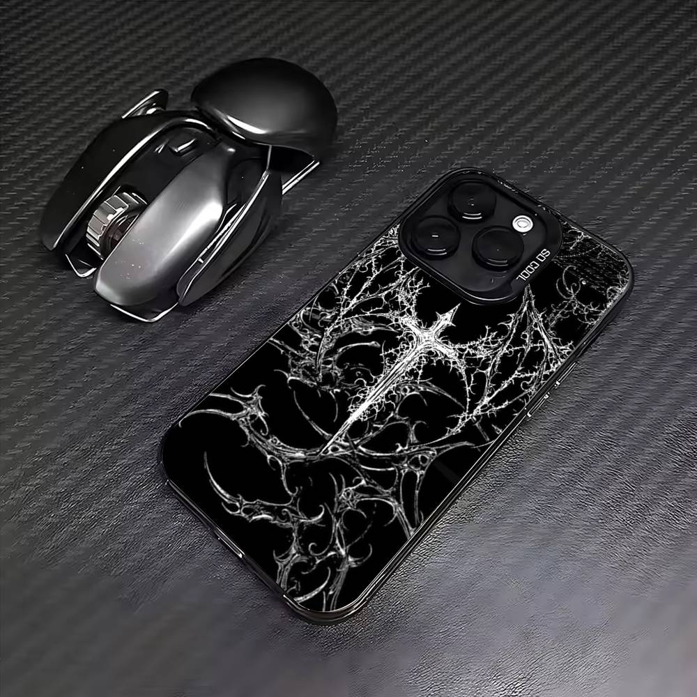 G-Gothic Cyber Sigil Kříž Pouzdro na telefon Pro iPhone17,16,15,14,13,12,11 Plus,Pro Max Barevný Stříbrný Pokovený Vnitřní Kryt