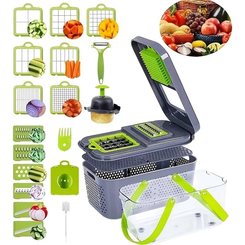 A03F-Kitchen Household Multifunctional 22-Piece Manual Chopper Slicer Onion Diced Vegetable Potato Knife Accessories