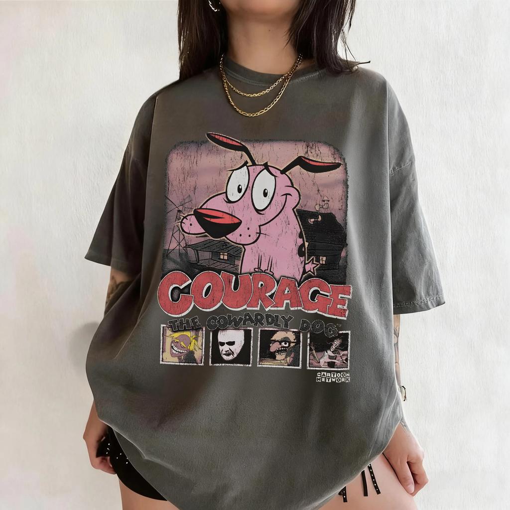Summer Vintage Courage The Cowardly Dog Cartoon Print Short Sleeve TShirt Retro Graphic Tee 90s Nostalgia Streetwear Clothing