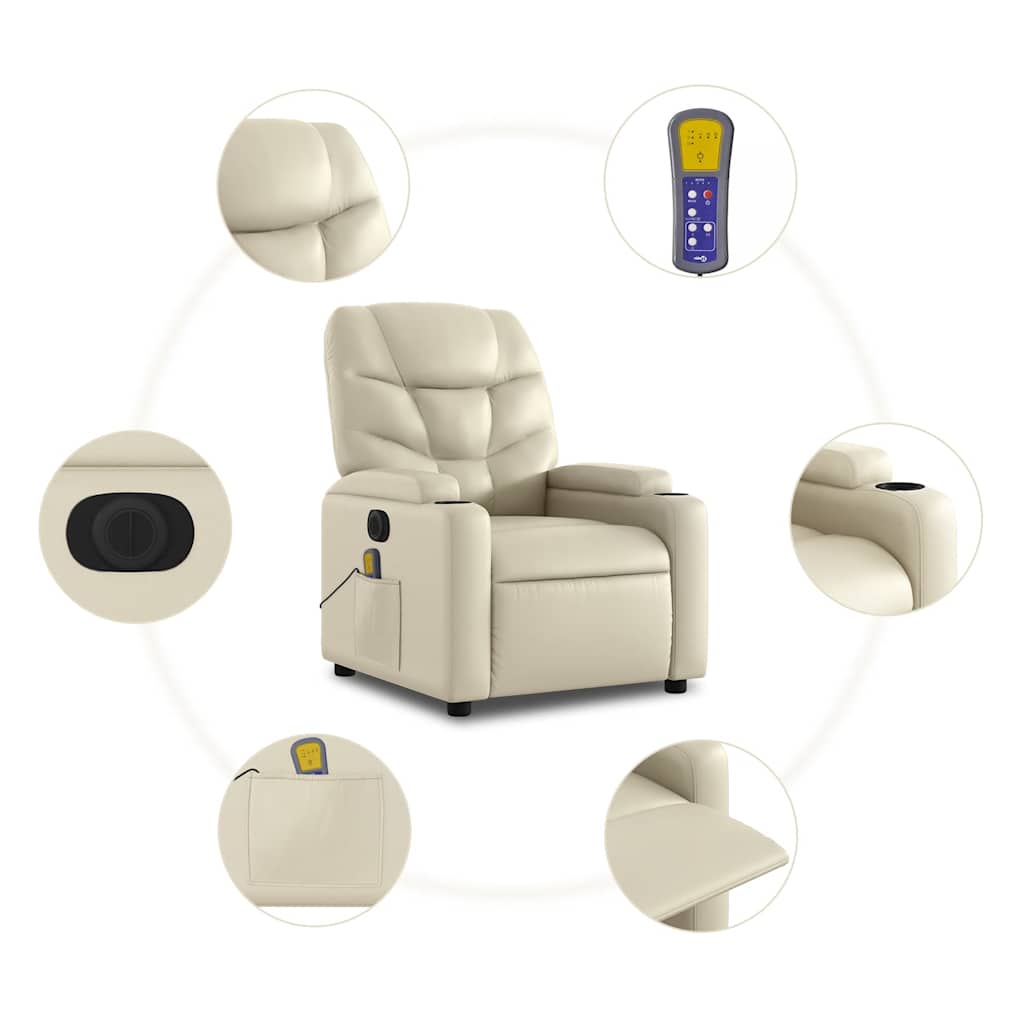 Electric Massage Recliner Cream Faux Leather