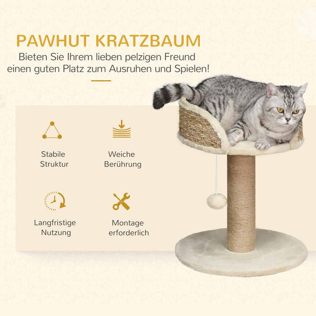 Kratzbaum Katzenbett Katzenkorb, inkl.. Spielball, 40 cm x 40 cm x 49 cm, Natur + Cremeweiß