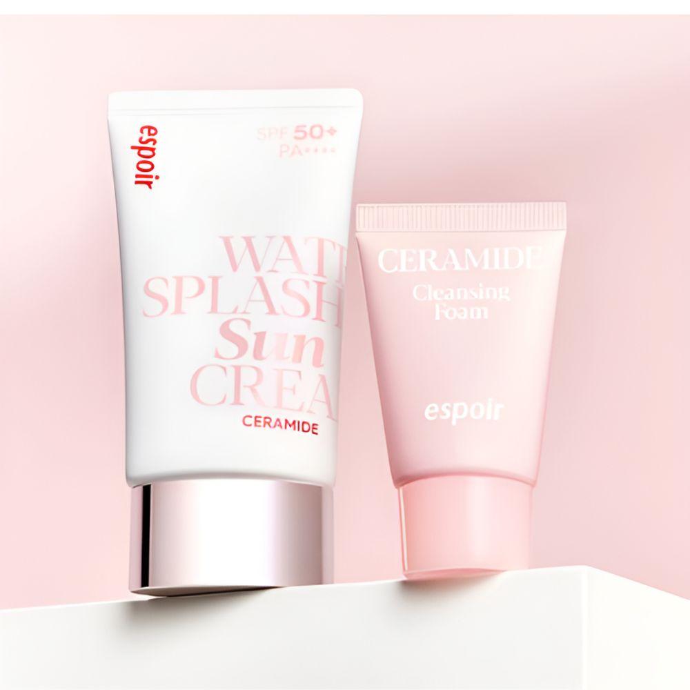 Espoir Water Splash Sunscreen Ceramide SPF50+ PA++++ 60ml + Cleansing Foam 20g Set Hydrating Sun Care Kit