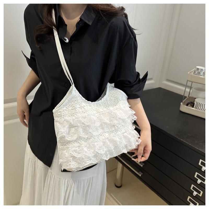 Large Capacity Lace Mesh Tote Underarm Shoulder Crossbody Commuter Bag For Women