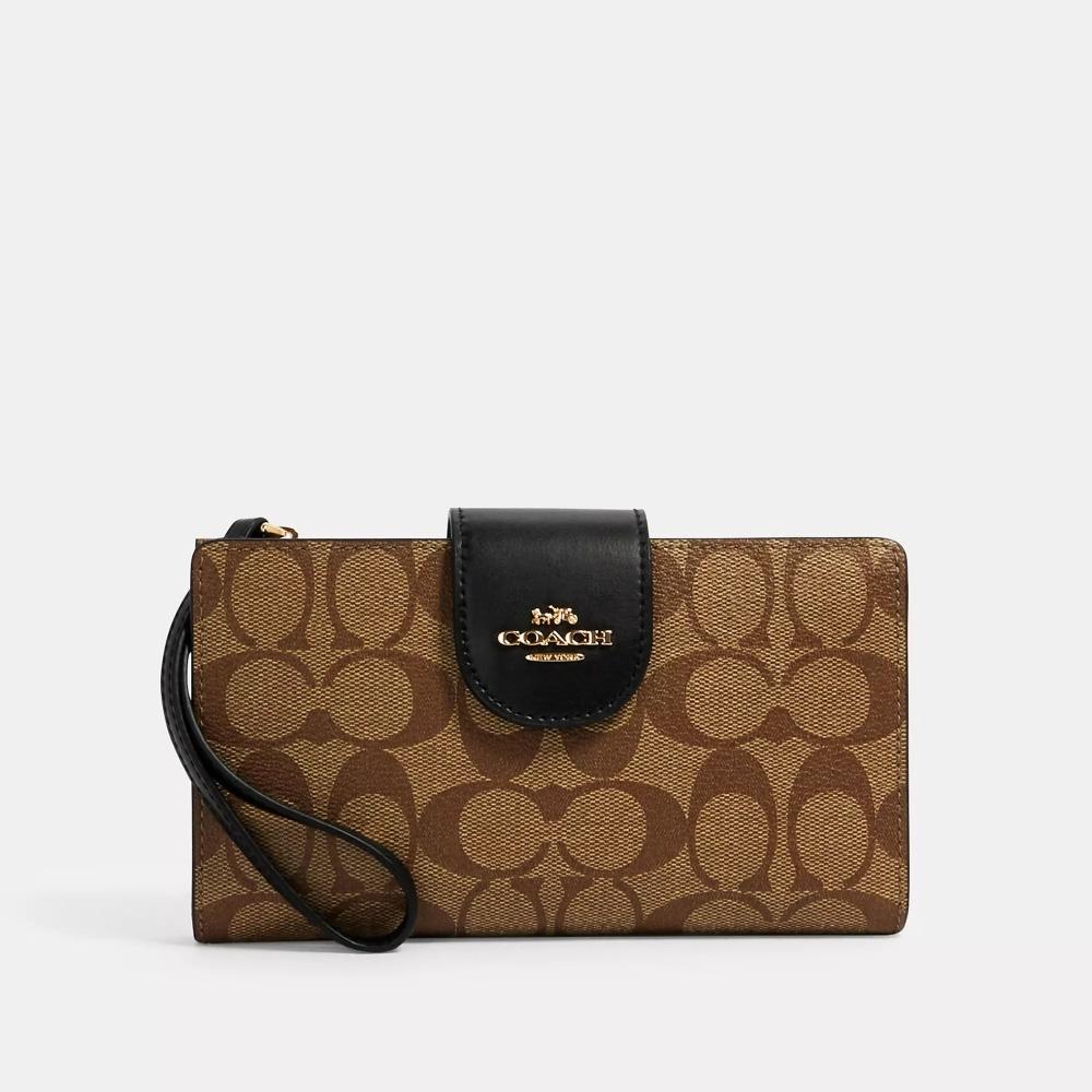 

Coach Кошелек для телефона Tech из канвы с цветными блоками Signature, золотой, хаки, черный