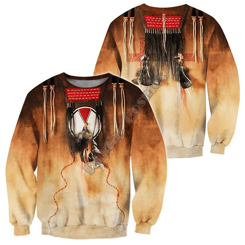 Men's Round Neck Sweatshirt with Style 3D Digital Tattoo Printed Long-sleeved Top