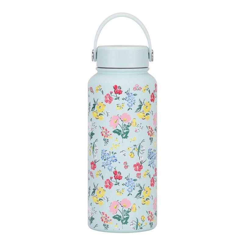 2025 New Model 1L Large Capacity Thermos Cup with Wide Mouth, Portable Handle, Sports Water Bottle, Outdoor Printed Water Cup for Women
