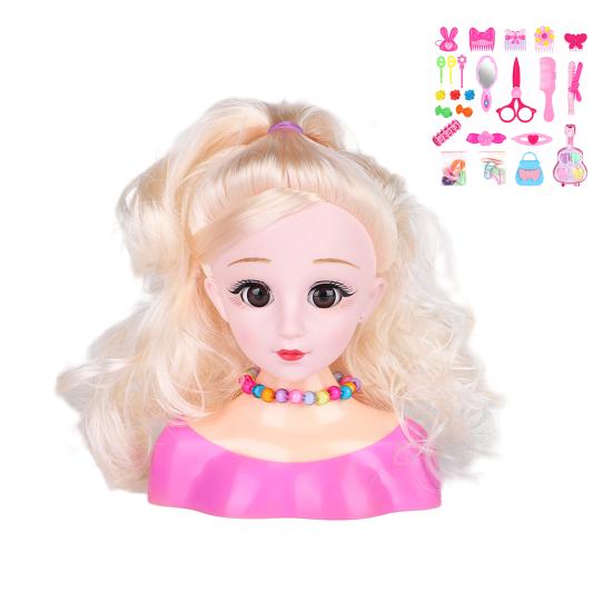 25Pcs Play House Toy Hairdressing Makeup Doll Head Styling Set with Combs Scissors