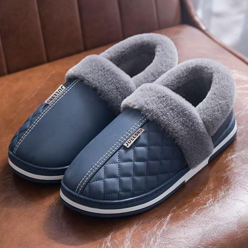 Waterproof Bag and Outer Wear Leather Cotton Shoes, Home Thick-soled Warm Winter Non-slip Cotton Slippers for Men and Women