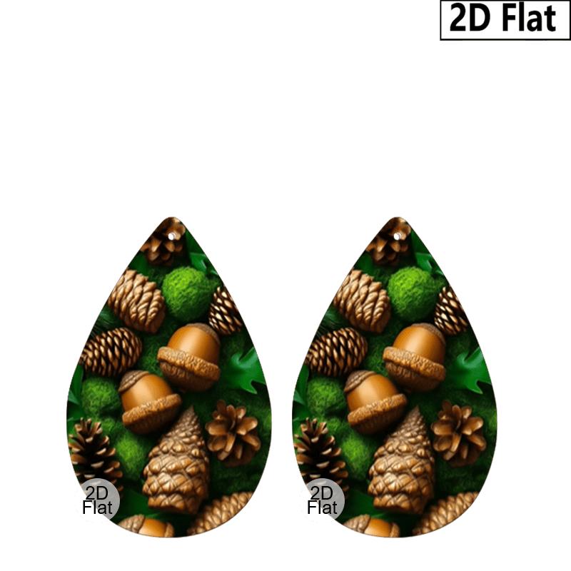 Autumn Thanksgiving/Christmas Gift Leather Women's Fashion Drop Earrings, Brown/Green Leaves Pinecone Patterned Design PU Earrings Jewelry for  Wear