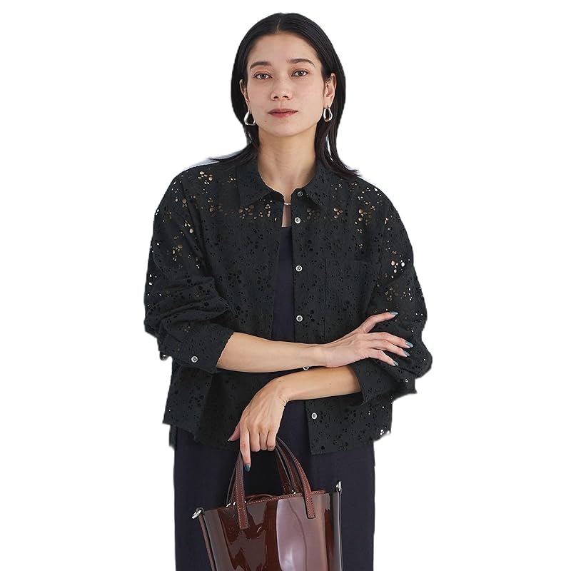 

[United Arrows green label Relaxing] cutwork lace shirt 35111991536 7900 NAVY(79) FREE