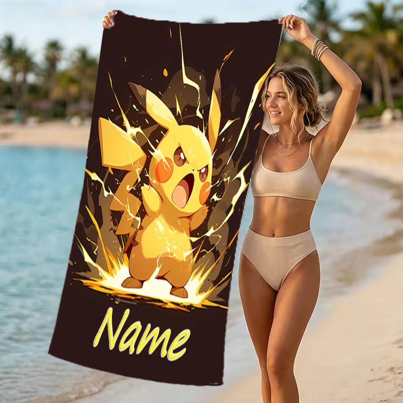 Customizable personalized beach towels Pokémon Pikachu themed designs.Suitable for the beach, yoga, sports;ideal as beach accessories