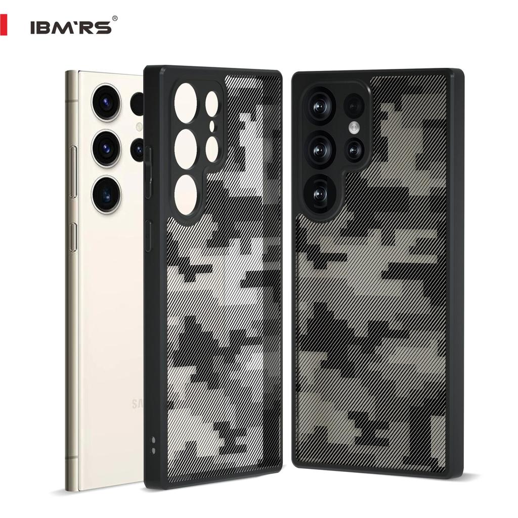 (Comes with wrist strap)IBMRS for Samsung Galaxy S23 Ultra Case, [Military Design]  Camouflage Hard Back Soft edgesTransparent Airbags Phone Case