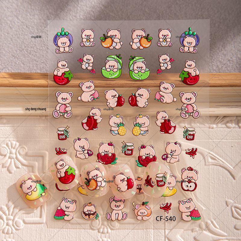 

Original Cute Cartoon Apple Bear & Ice Cream Nail Art Stickers for DIY Journals & Phone Decor