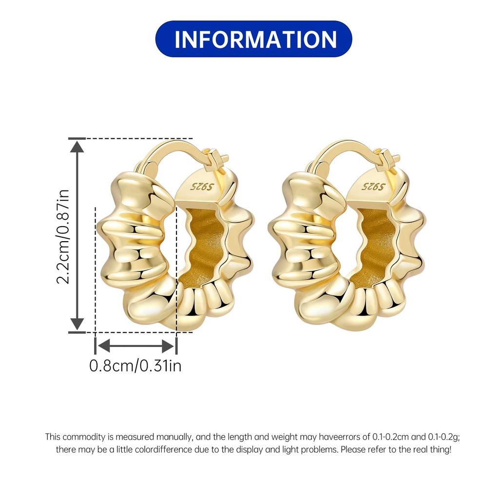 925 Golden French Style Organ Earrings Women Hoop Earring Anniversary Jewelry Trendy Gifts