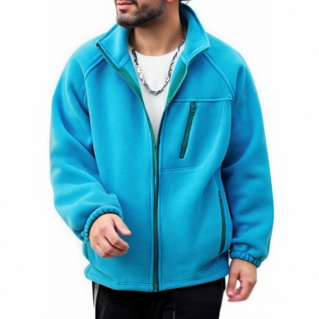Męski kardigan z polaru w jednolitym kolorze, z casualowym stójką, męska bluza z kapturem z długim rękawem z ciepłego polaru