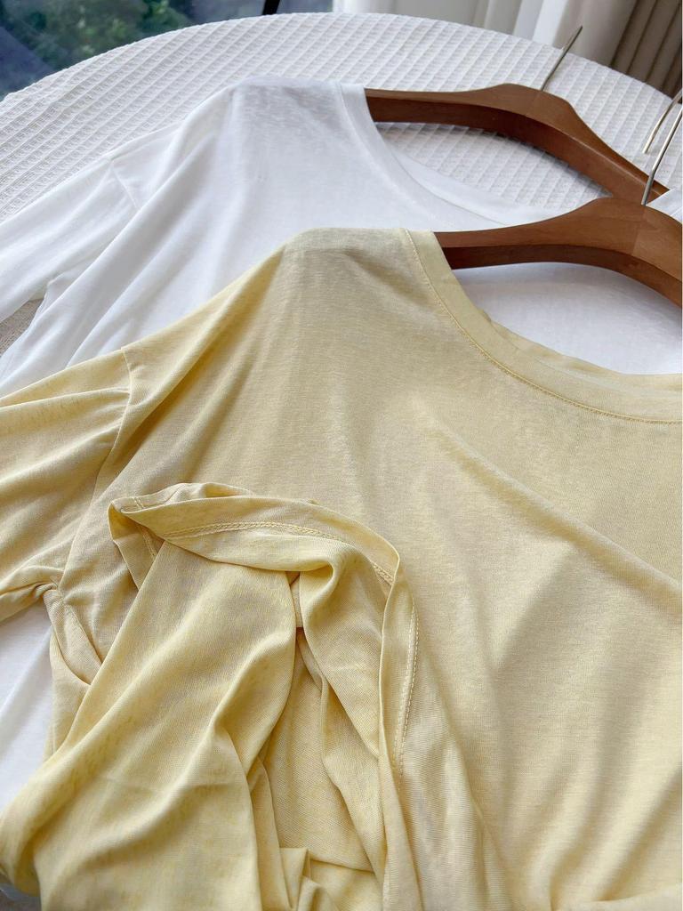 Women's Lyocell Tencel Long Sleeve Round Neck Loose Knit Sunscreen Cover-Up Top