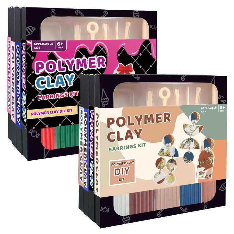 Non-Toxic Non-Sticky Polymer Clay Earring Kit Art DIY Oven Bake Modeling with 8 Clay Tools and Accessories Gift for Kids Adults