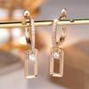 White Cubic Zirconia Round Stone Rectangular Pendant Earrings For Women Vintage Golden Earrings Wedding Jewelry Birthday Gift