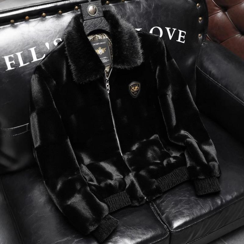 Men Loose Warm Winter Faux Mink Fur Pu Leather Jacket Coat