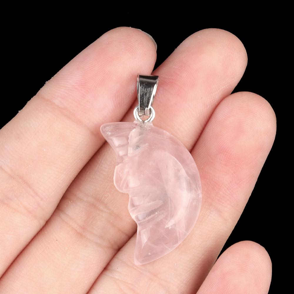 1Pc, Reiki Healing Crystal Carved Moon Face Ornament Decoration, Mini Natural Stone Quartz Gemstone Home Decor Jewelry, Halloween Gifts 26×15mm
