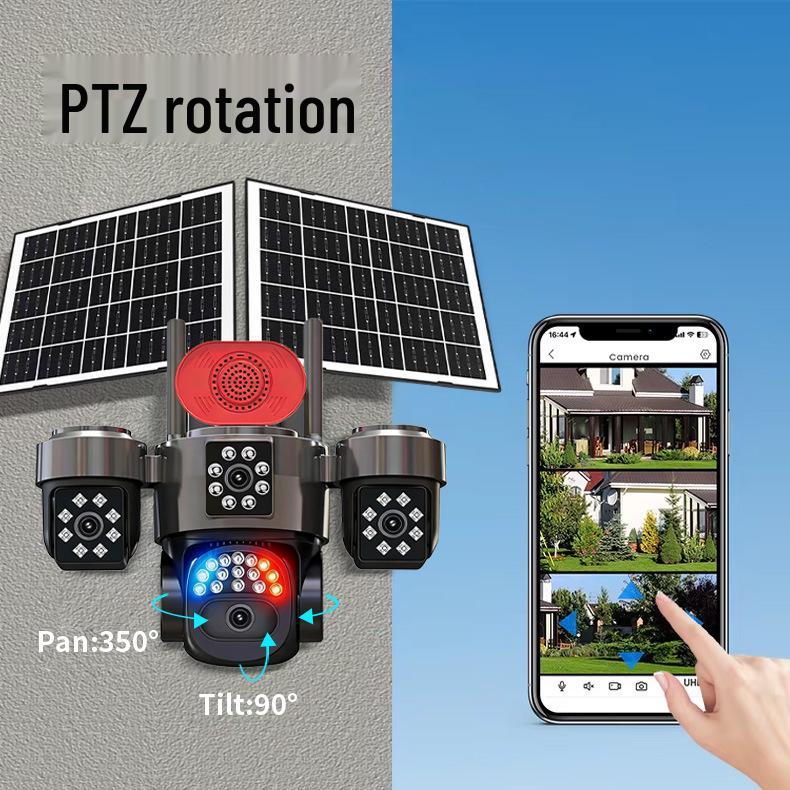 4G Solar-Powered HD Quad-Lens Outdoor Camera with Real-Time Voice Intercom and Full-Color Night Vision