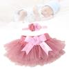 Soft Tulle Dress Set With Glitters Bows Flower Headpiece Fashion Clothing For Newborn Photo Props