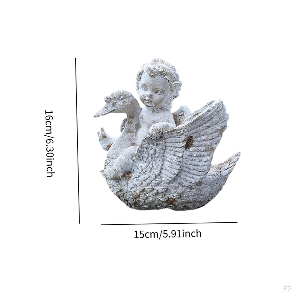 Angel Riding A Swan Garden Statue Yard Art Decor Weatherproof Sculpture Lawn Ornament for Porch