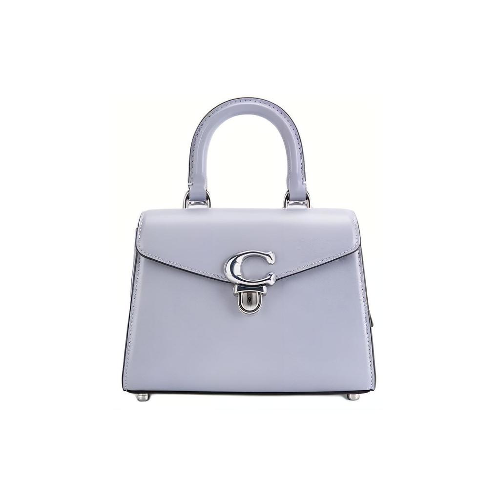 Coach Sammy 21 Solid Color Letter Logo Push Lock Closure Leather Satchel Shoulder Crossbody Bag Small Women handbags Gray Blue CJ812-LHN19